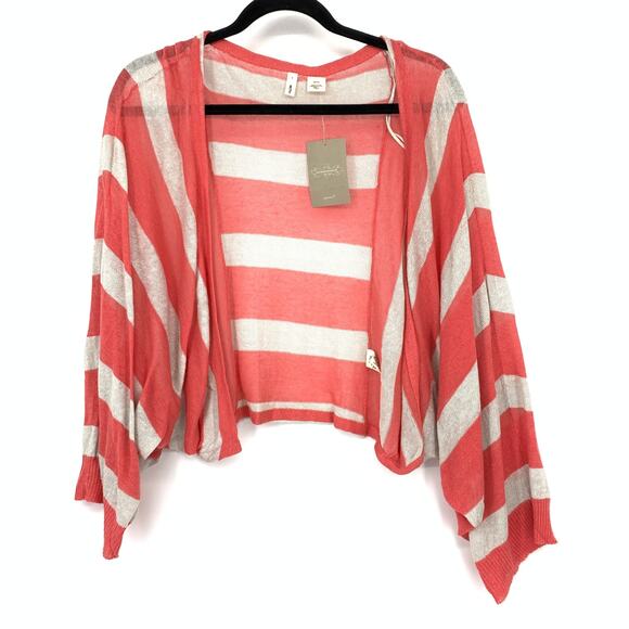 Anthropologie Moth Wrap Cardigan Sweater Womens Sz S/M Coral White Stripe NEW - Picture 1 of 7